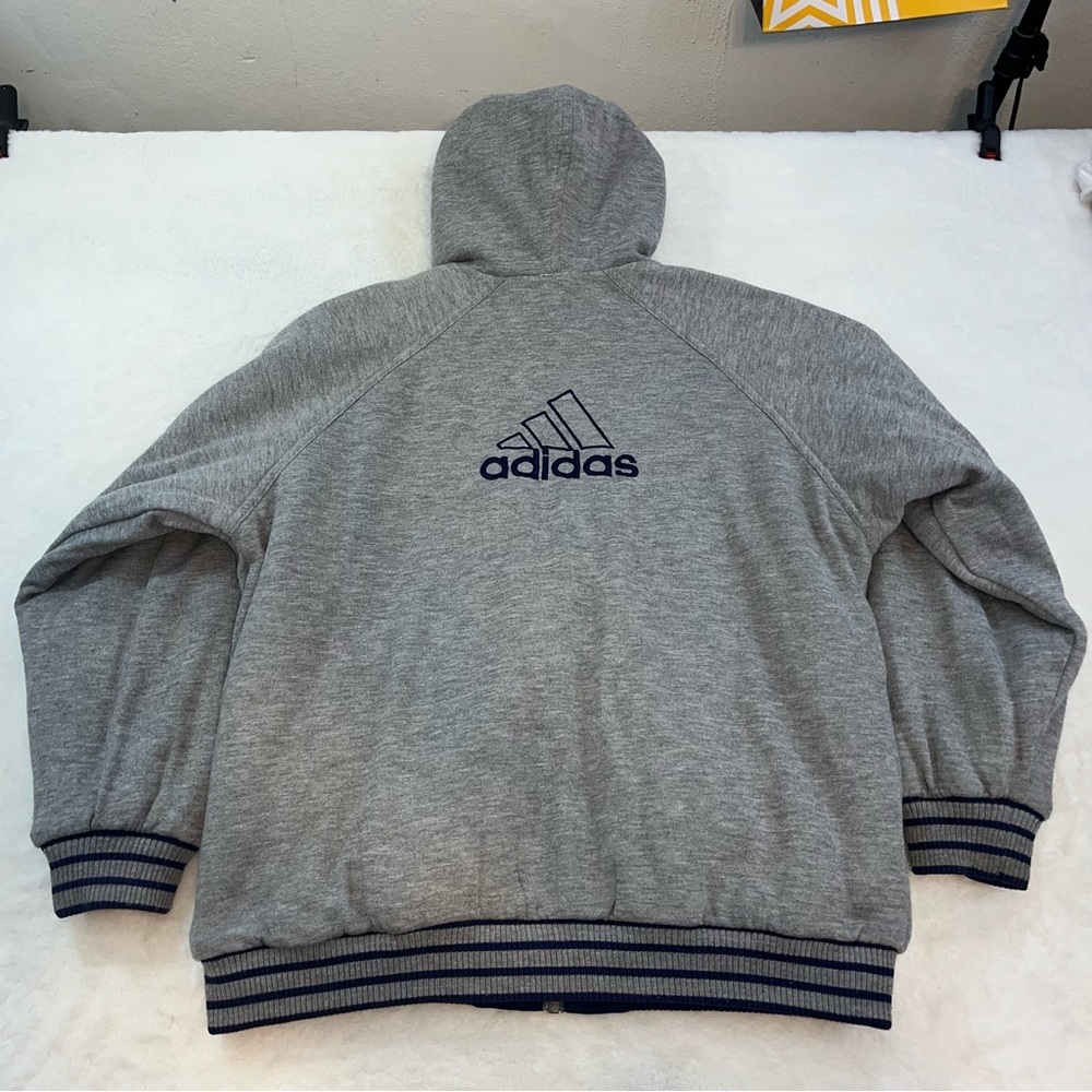 Vintage Adidas Reversible Hooded Bomber Jacket Boys XL Blue White Full Zip - Picture 4 of 16